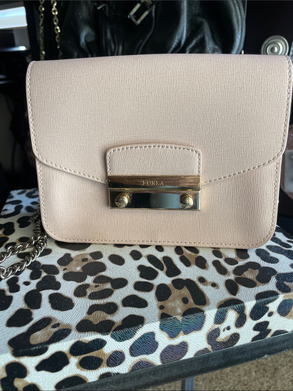 Furla Blush Pink Leather Crossbody with Gold Hardware